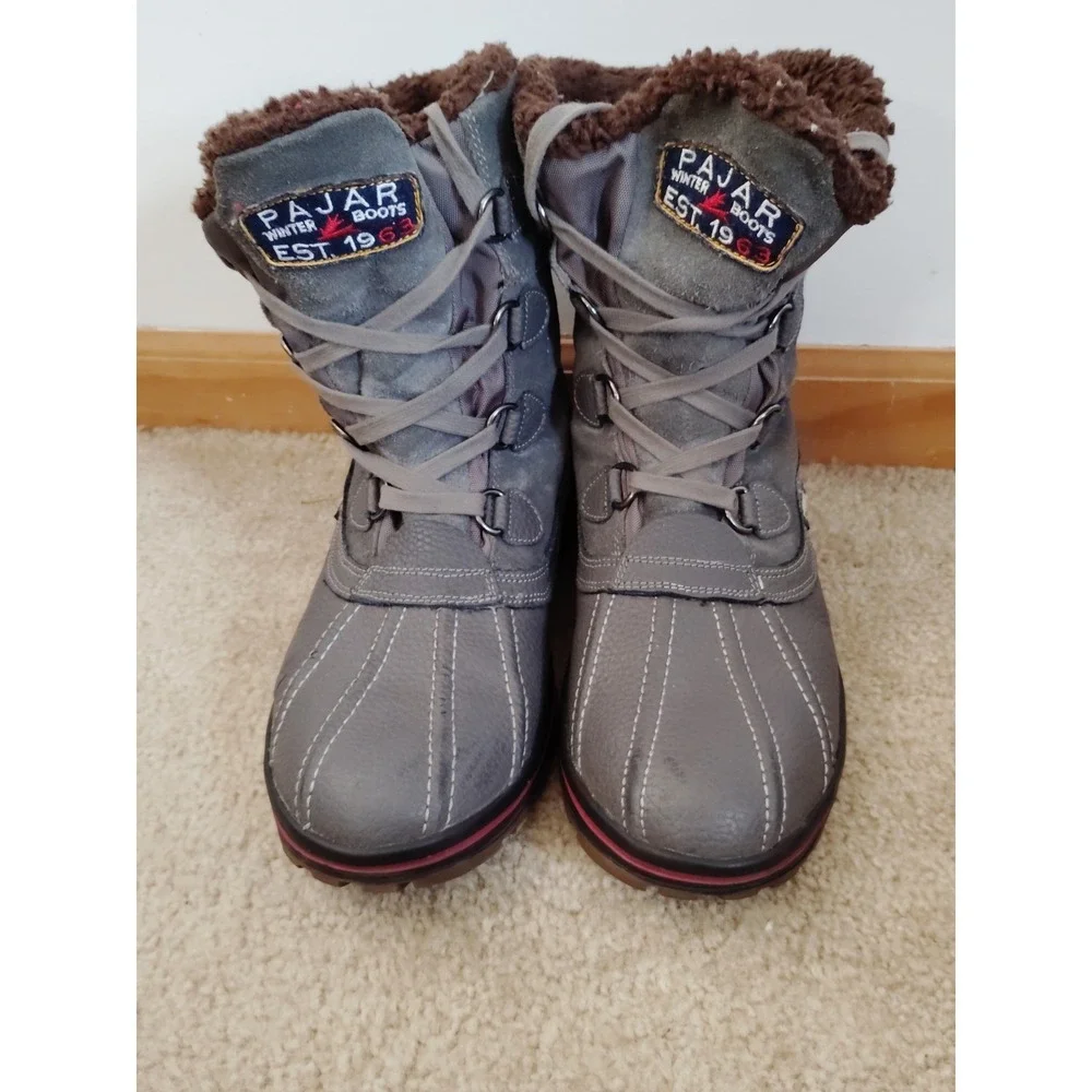 EUC-Pajar Women 10-10.5 Gray Suede Leather Winter Snow Hiking Boot Warm Fur Trim